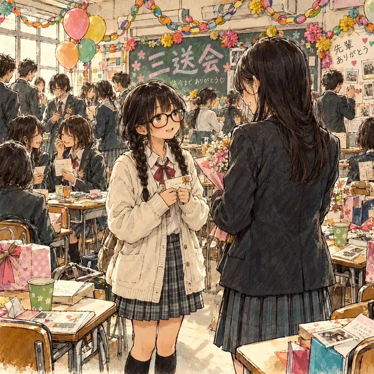 先輩と話をしている女子