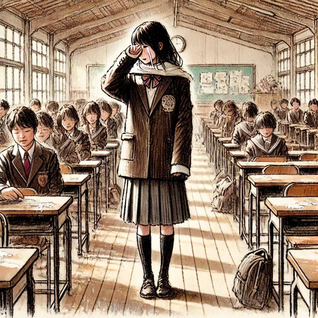 泣いている中学生女子