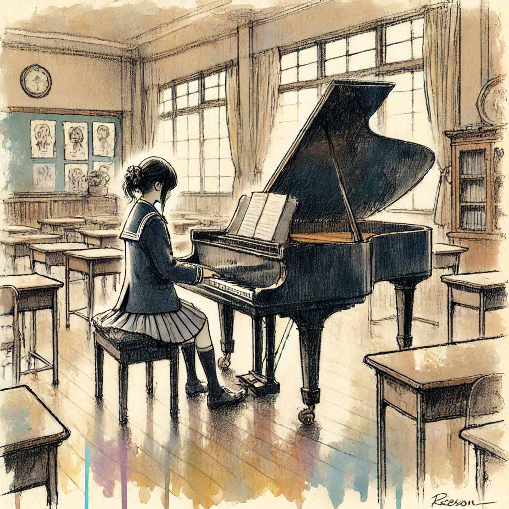 ピアノを弾いている中学生女子