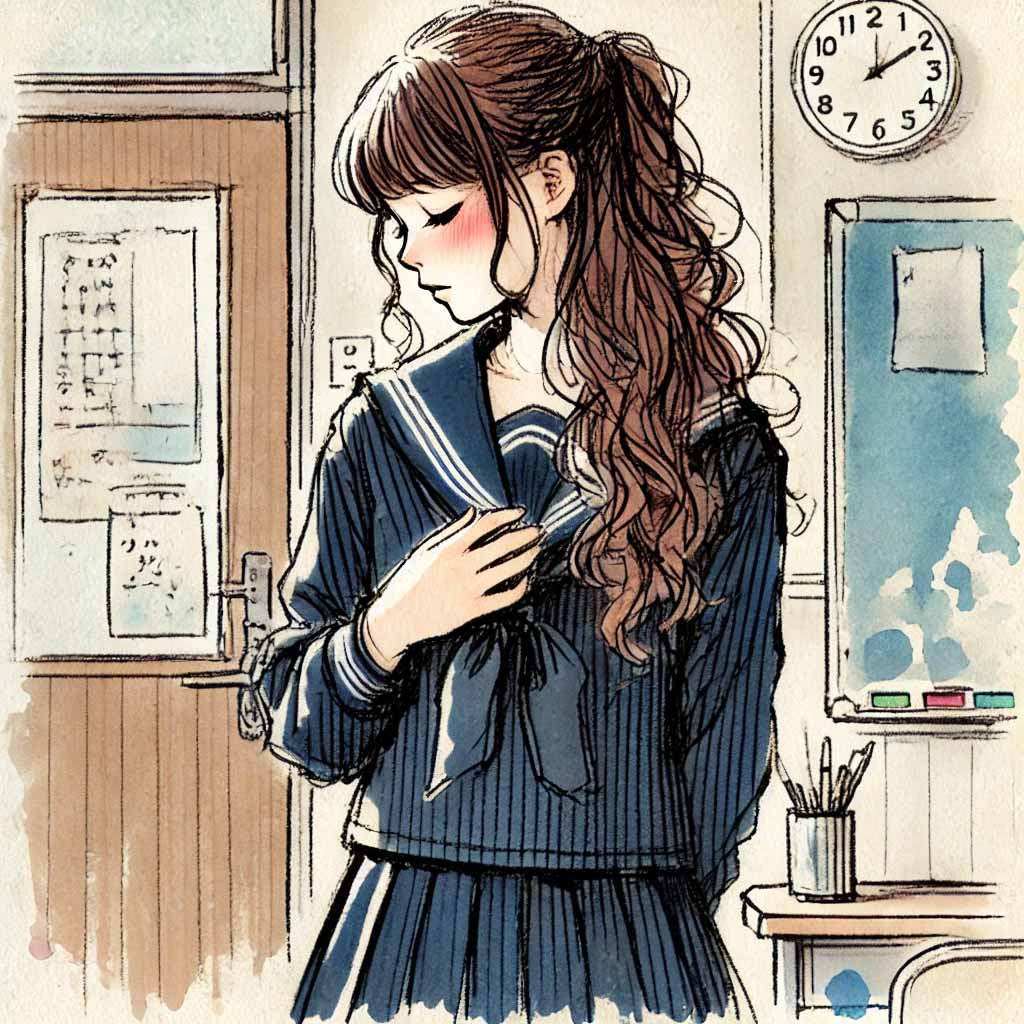 緊張している女子中学生