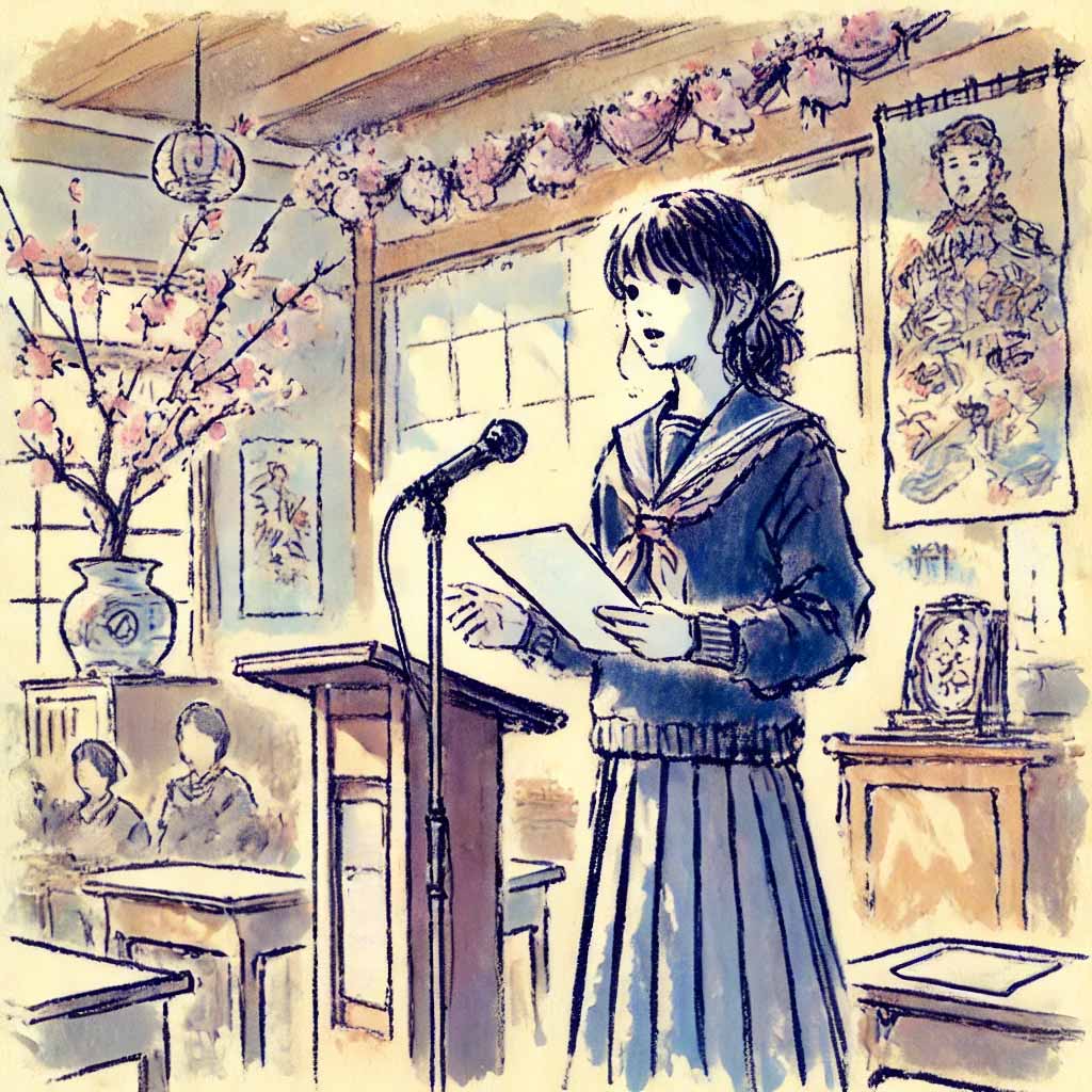 メッセージを発表している中学生女子