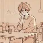 カフェで考え込んでいる男子