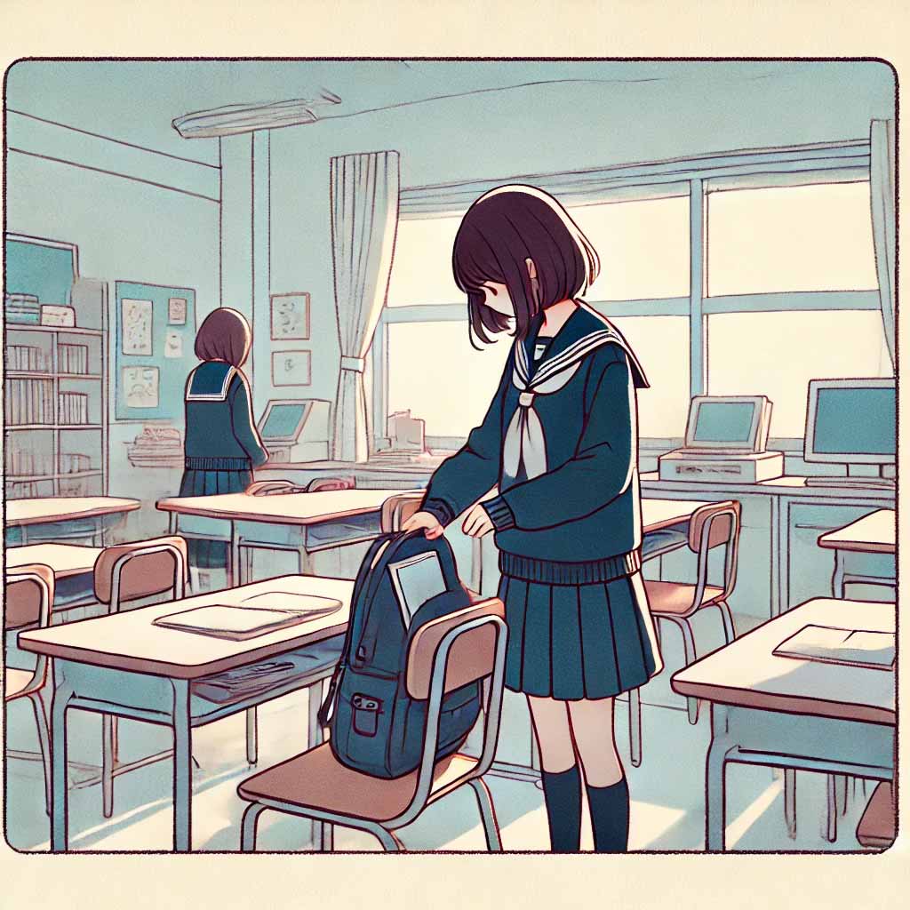 帰り支度をしている女子