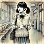 メッセージカードを渡そうとする中学生女子