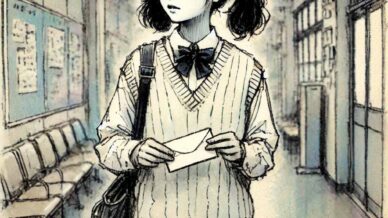 メッセージカードを渡そうとする中学生女子