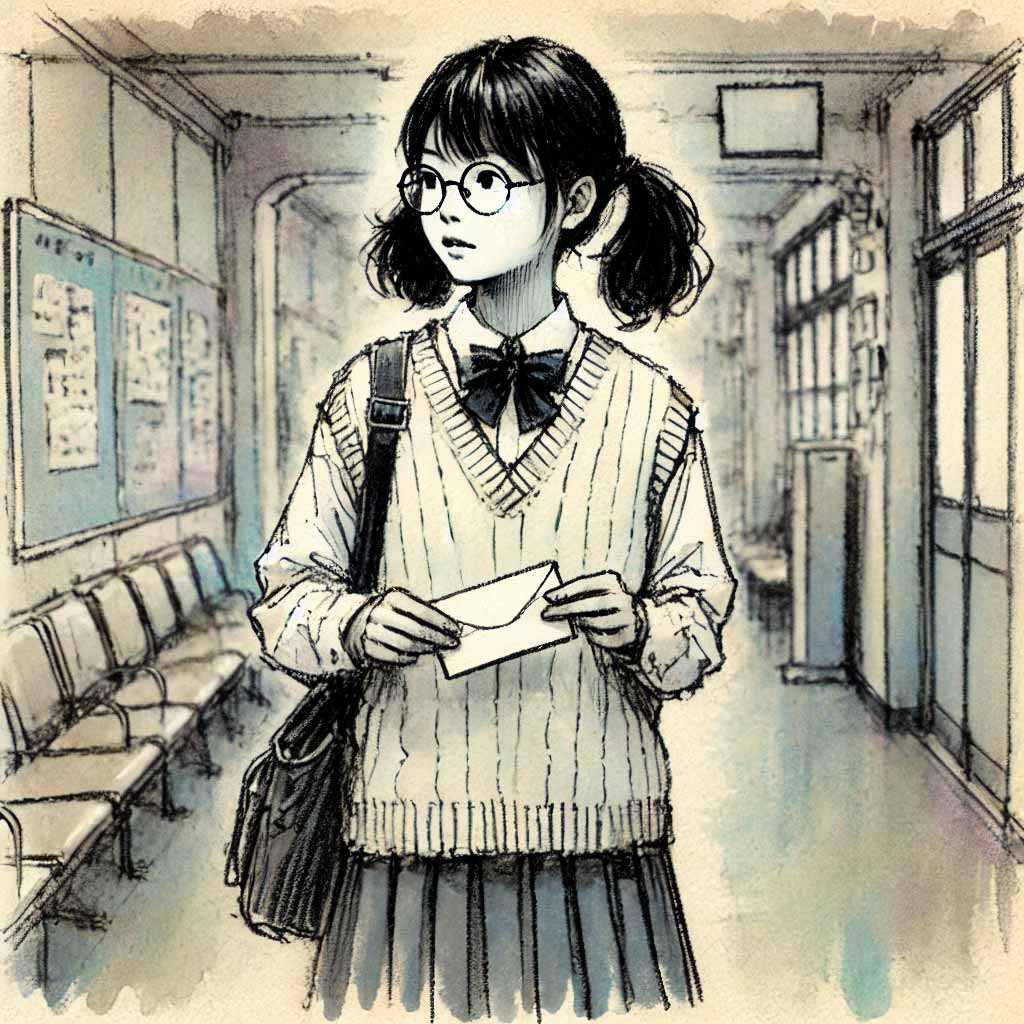 メッセージカードを渡そうとする中学生女子
