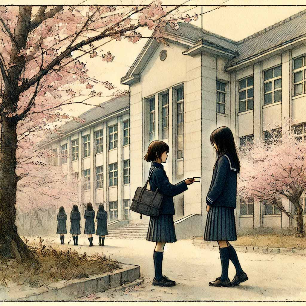 カードを渡している中学生女子