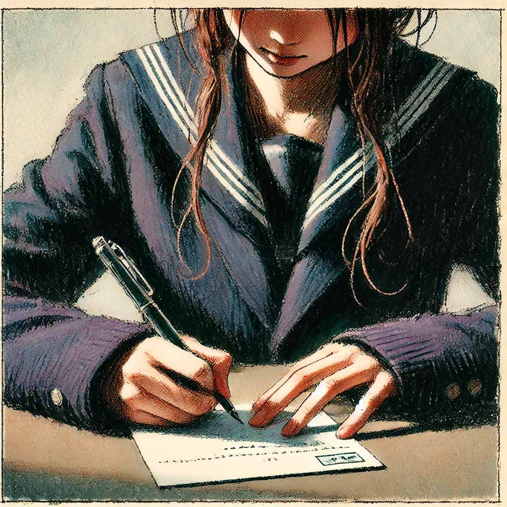 カードを書いている中学生女子