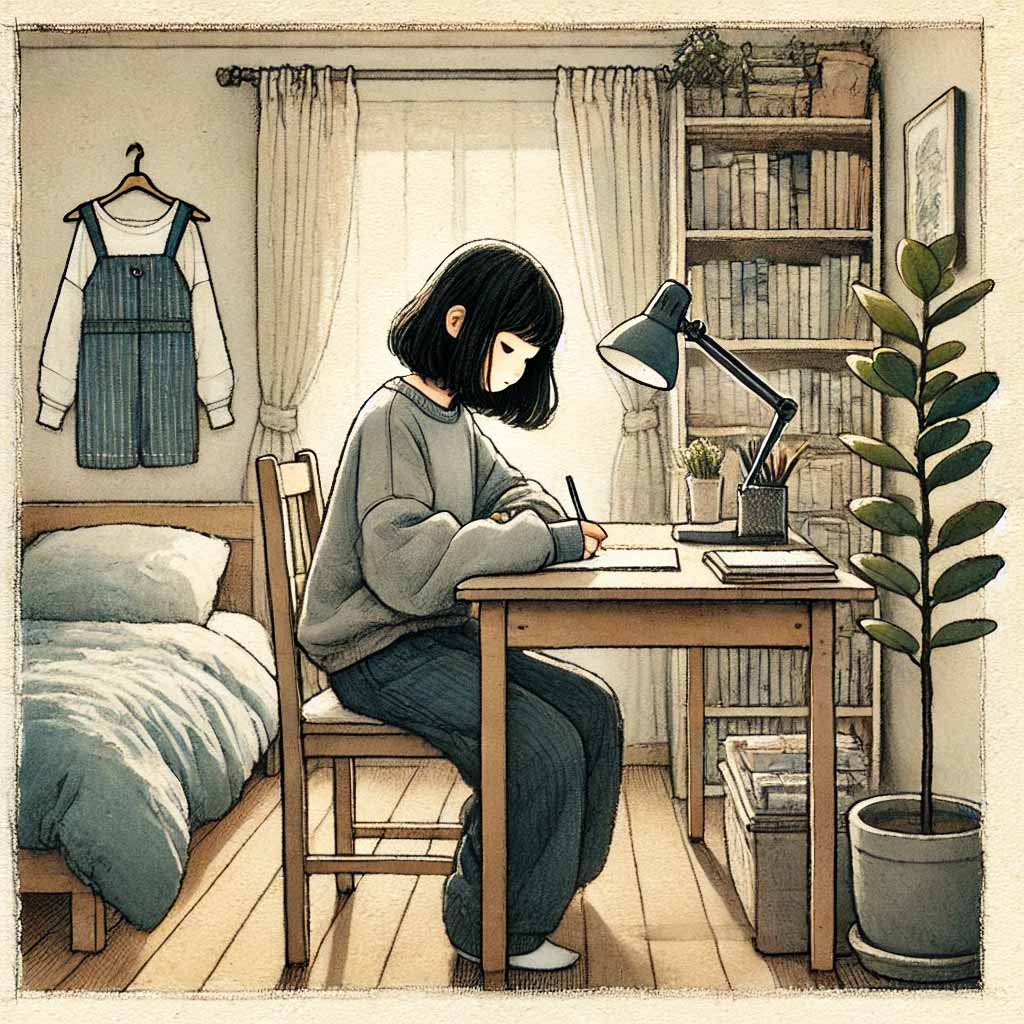 カードを書いている中学生女子