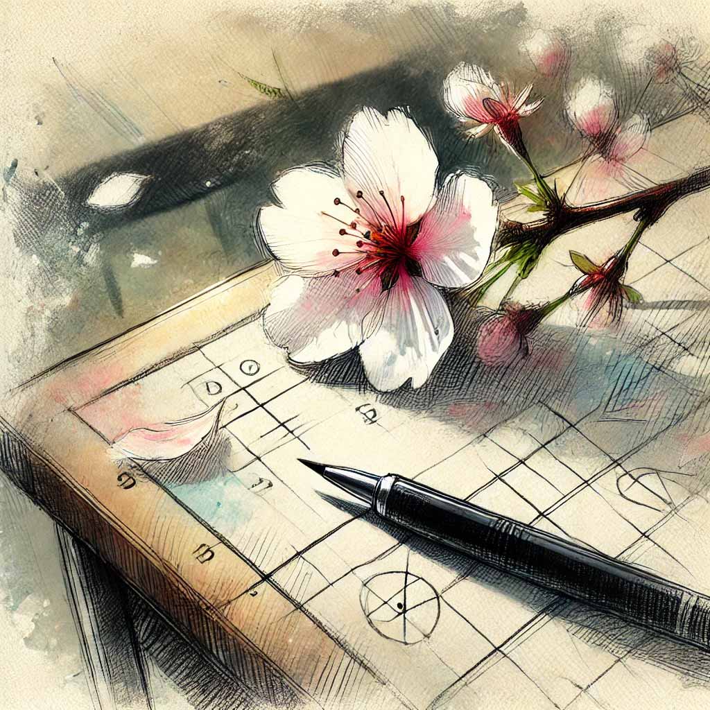 机の上に桜の花びら