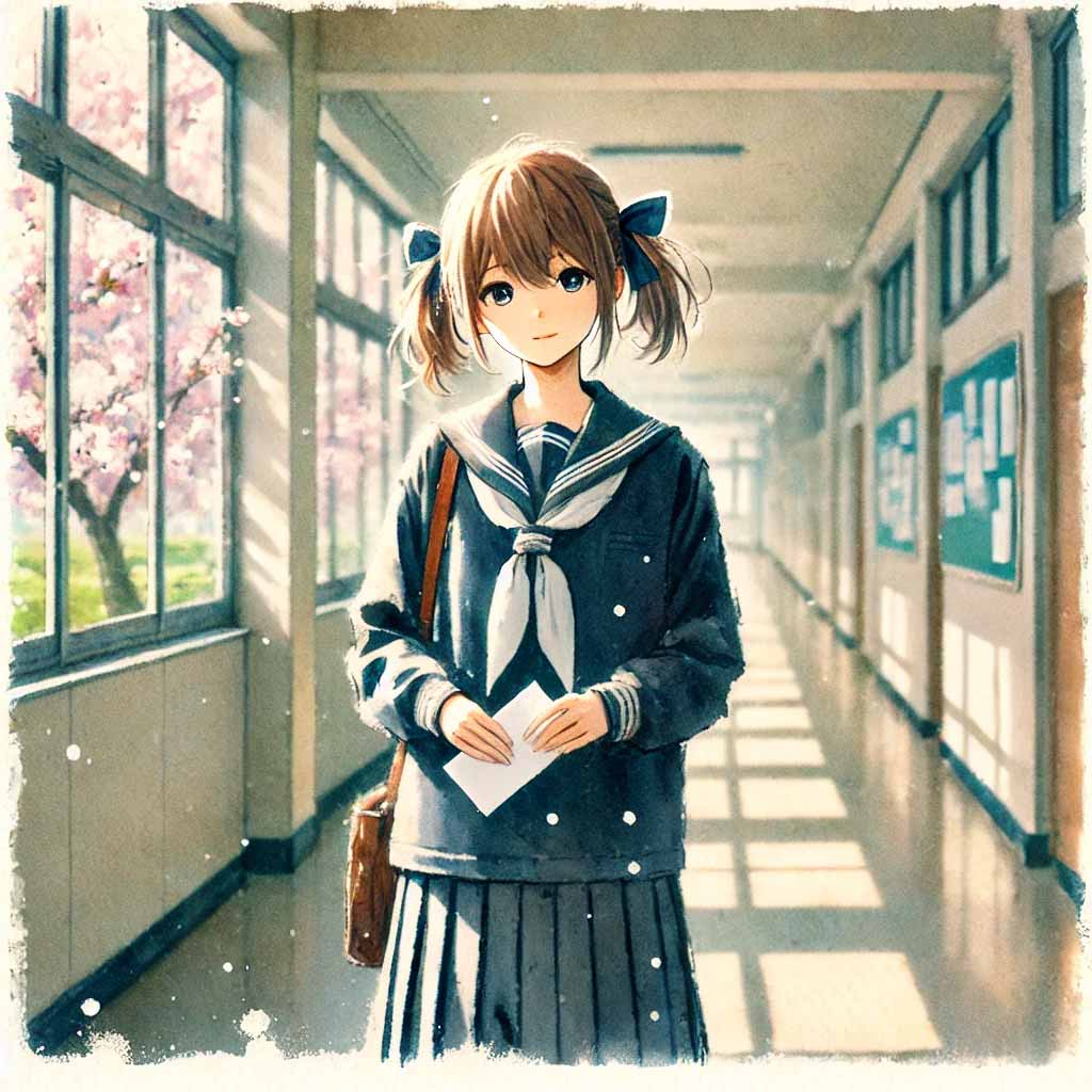 カードを渡す中学生女子