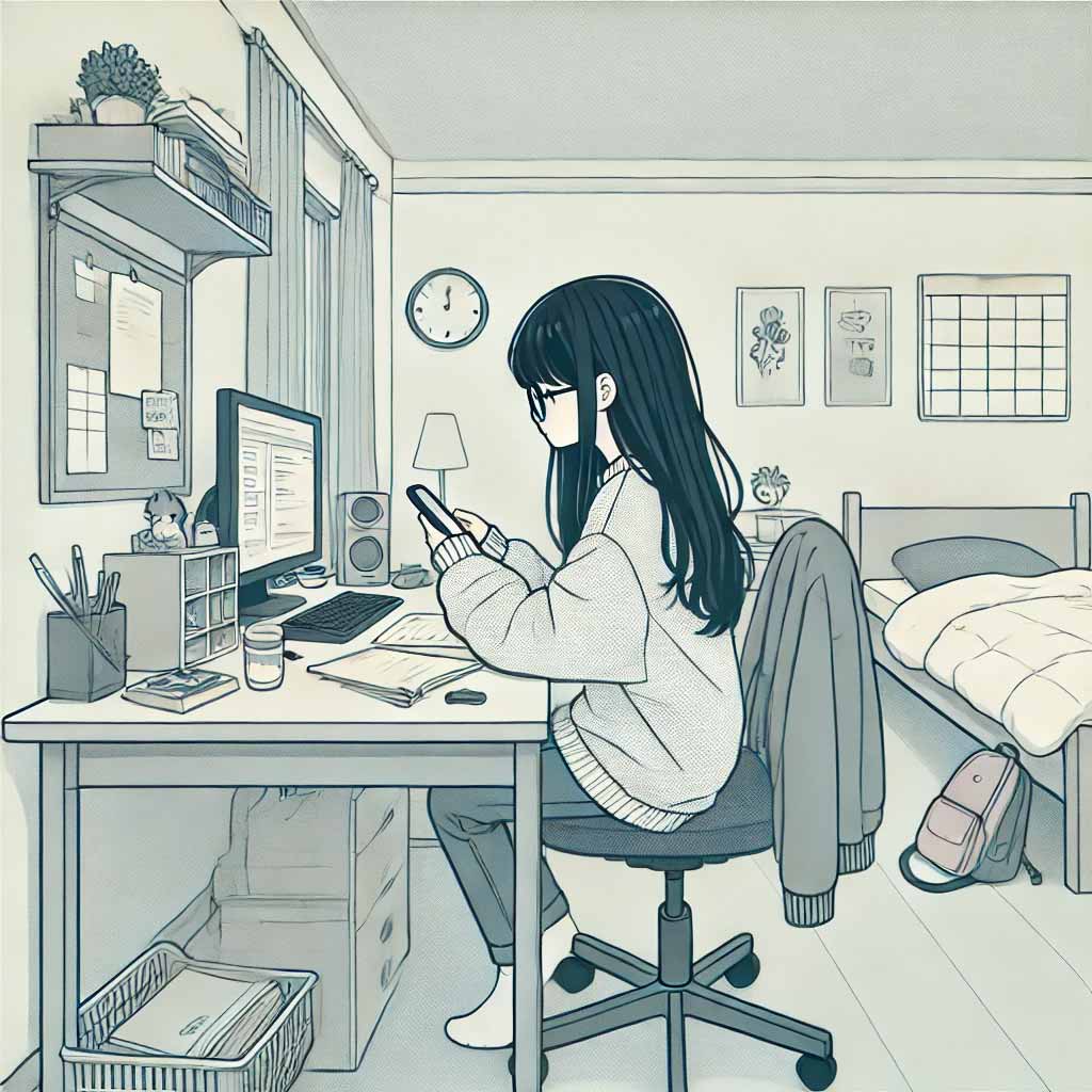 自分の部屋で反省している女子