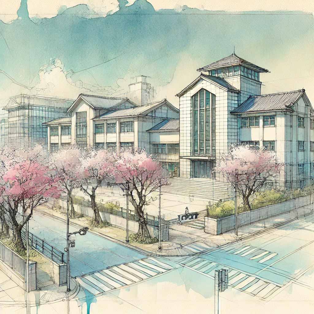 校舎 桜の景色