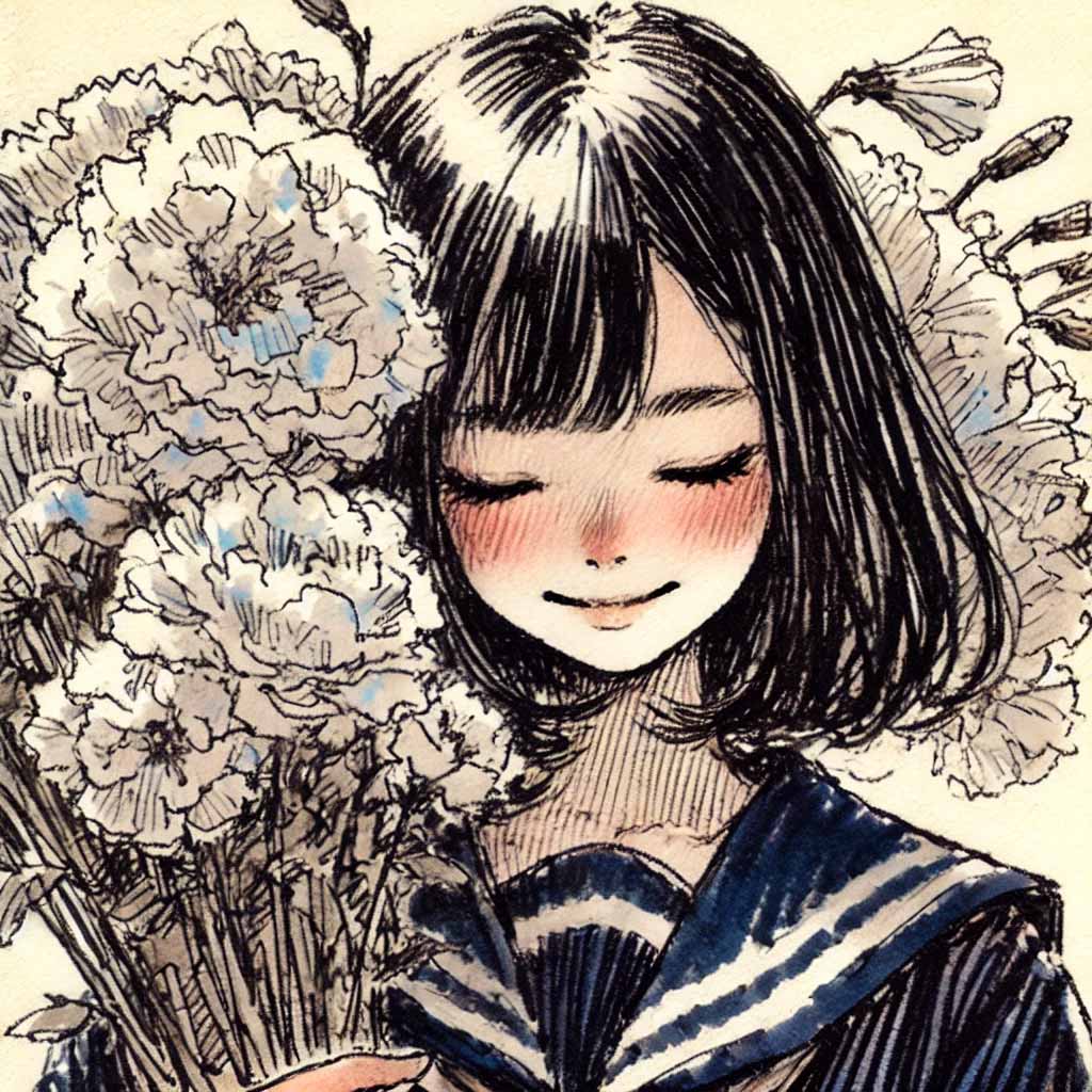 花束を持った女子