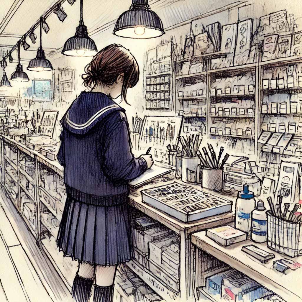 手作りプレゼントの材料を探す中学生女子