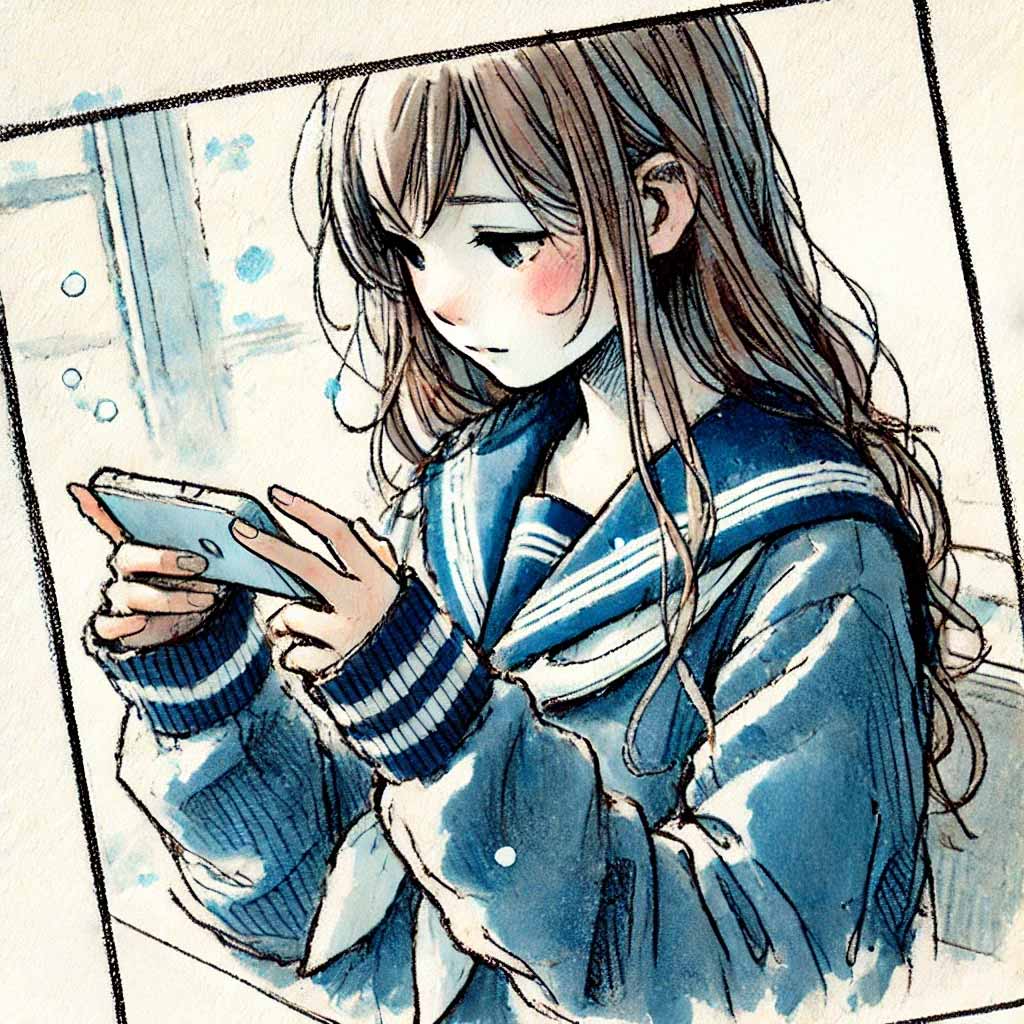 スマホをいじる中学生女子