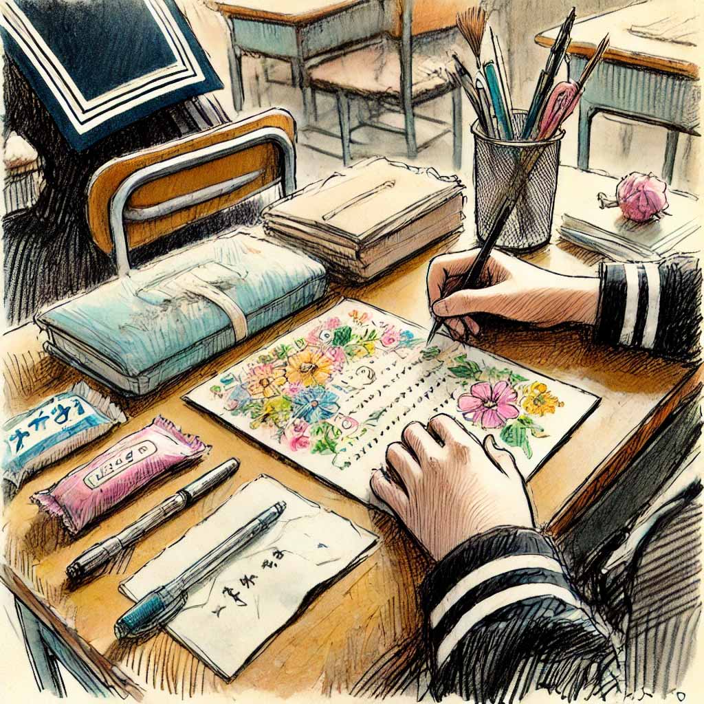 招待状を書いている