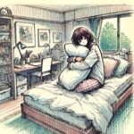 先輩を思って枕を抱きしめる中学生女子