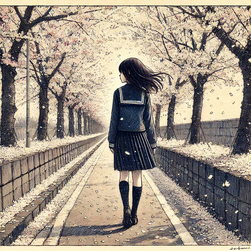 後ろをふりかえる中学生女子