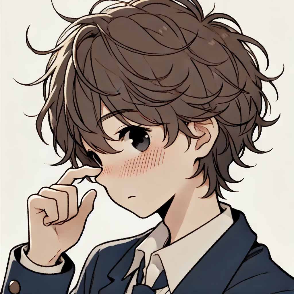 照れている中学生男子