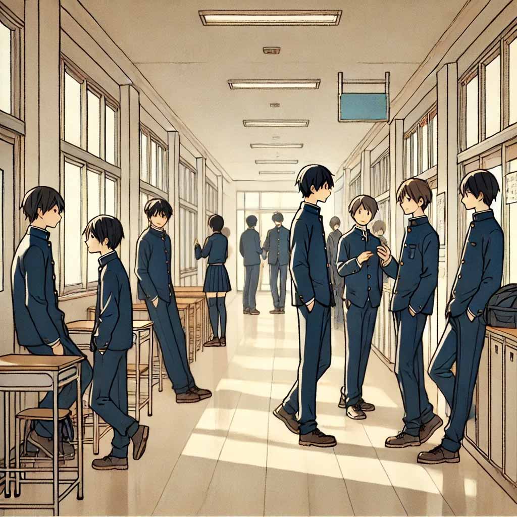 廊下に屯する中学生たち