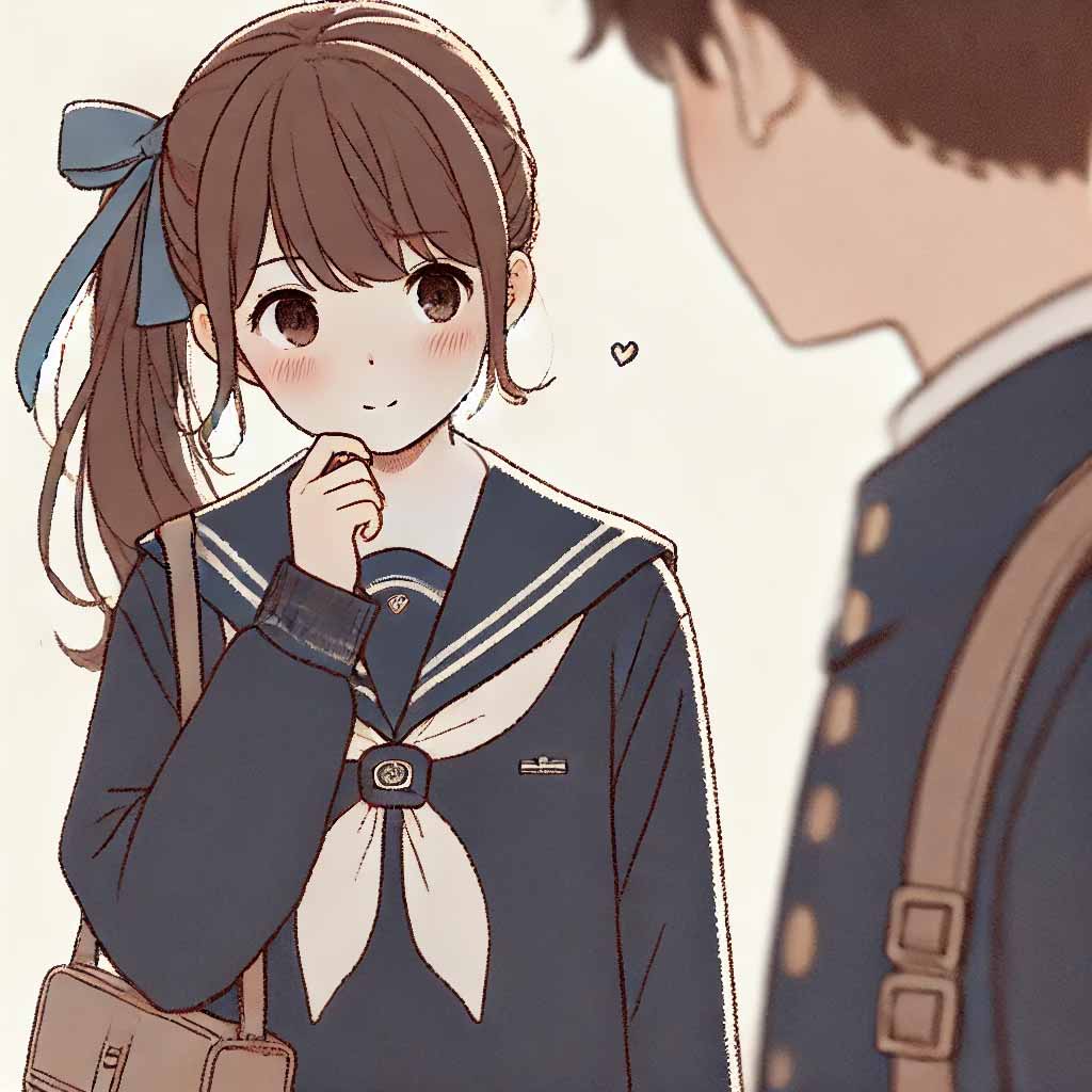 意中の男子を見ている女子