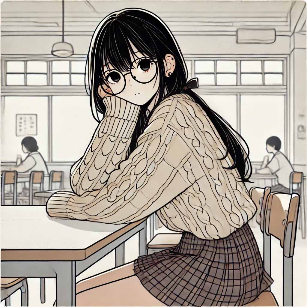 カフェで考え事の中学生女子