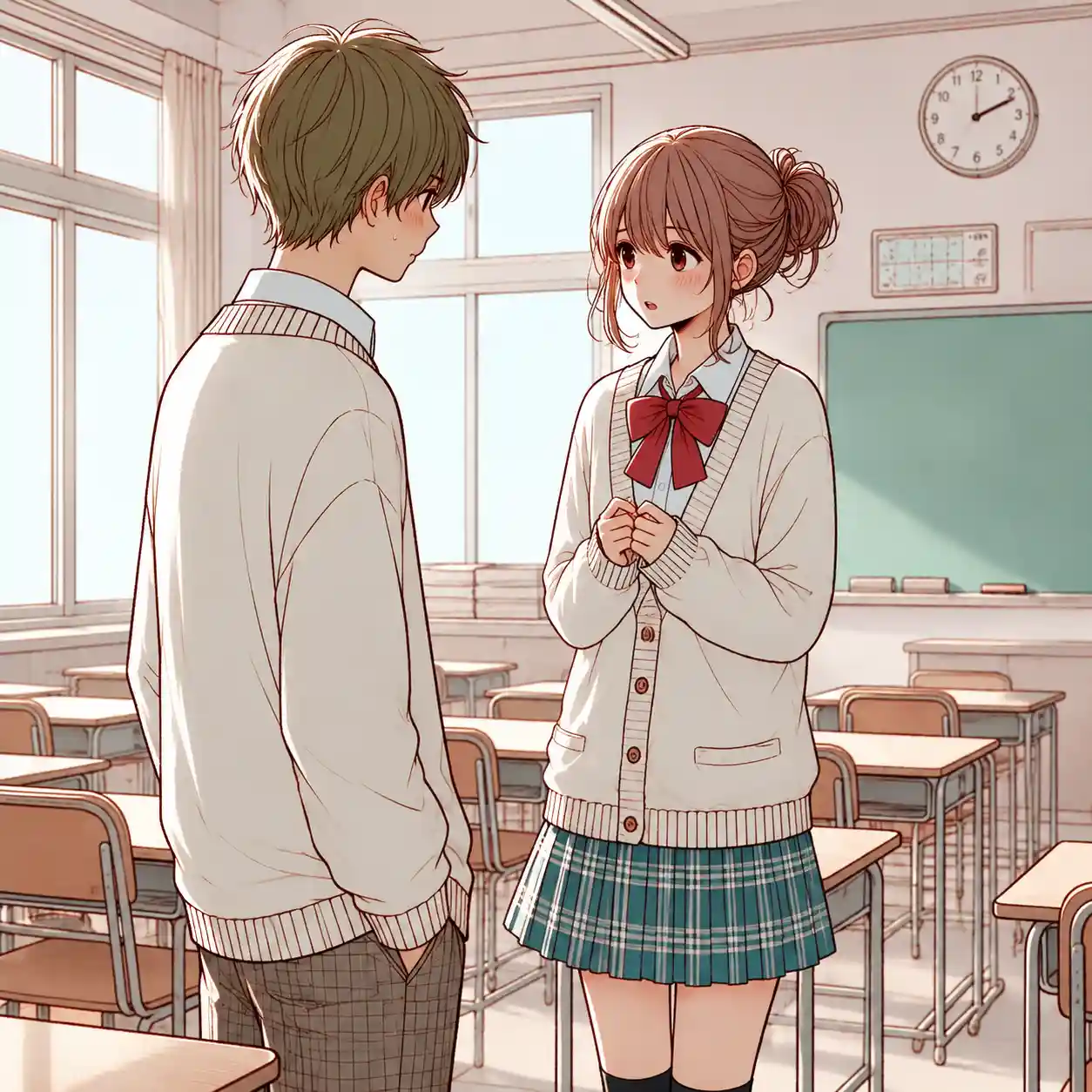勇気を出して話しかけている女子