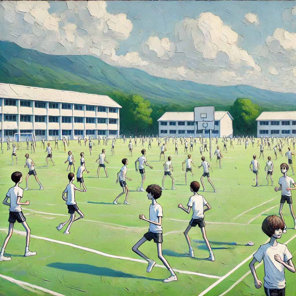 体育の授業をしている中学生男子