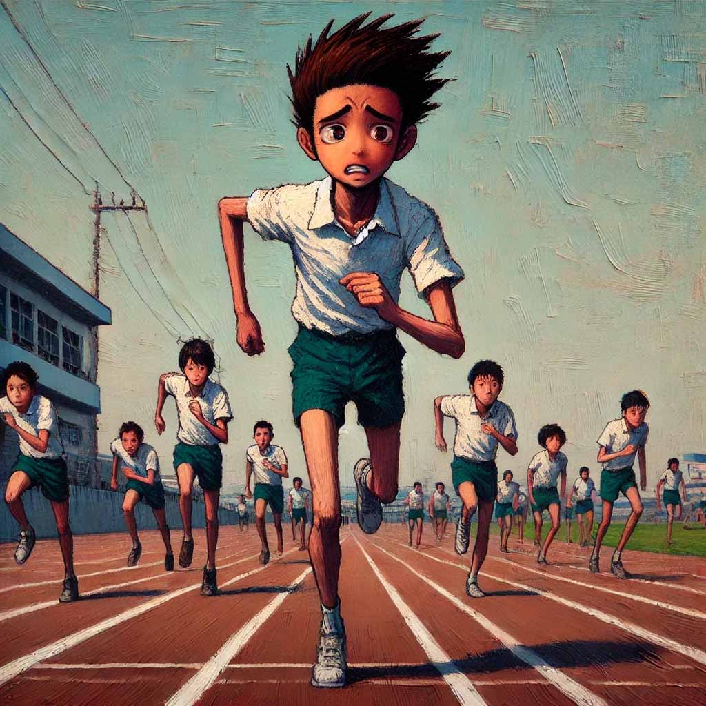 リレーで周回遅れの中学生男子