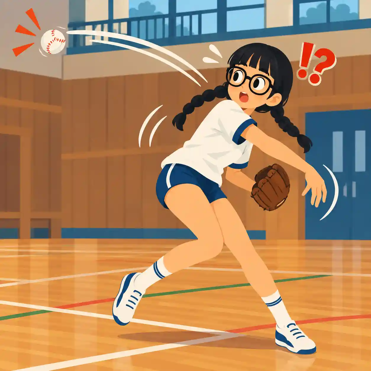 とんでもない方向に投げたボールが飛んでいってしまう女子
