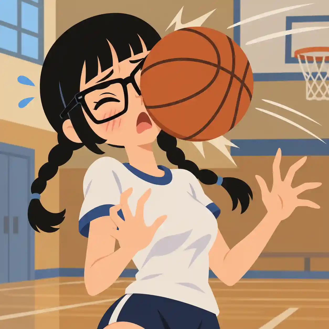 バスケットボールが顔にぶつかるうんち女子
