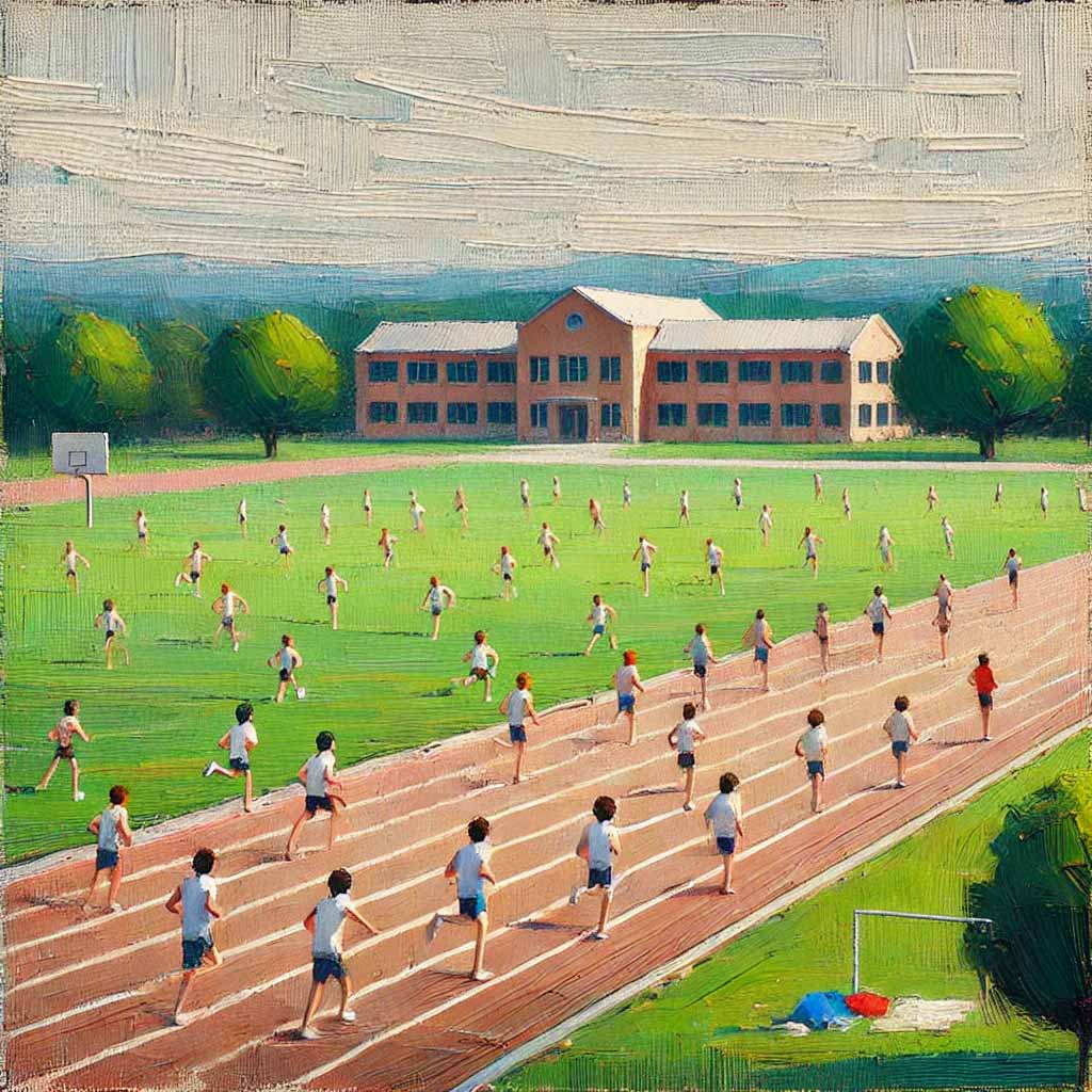 遠くで練習している陸上部