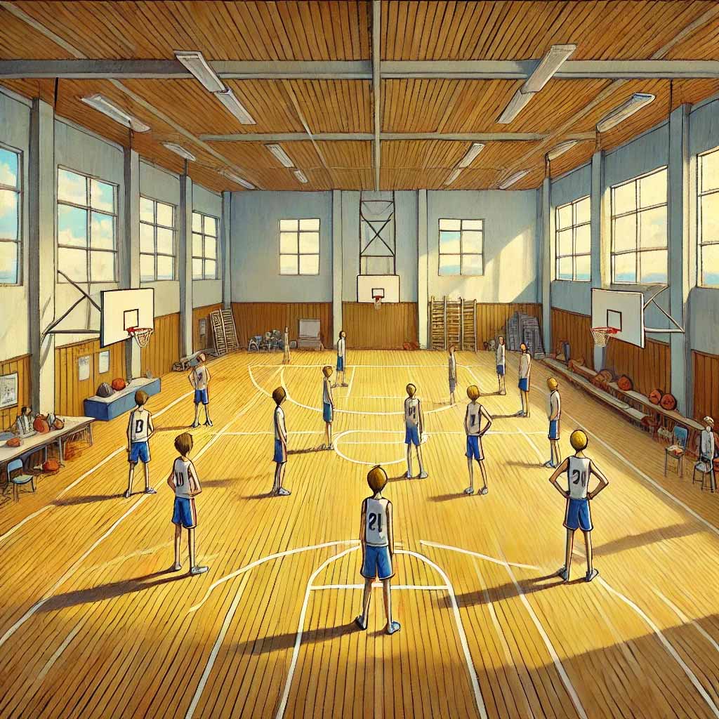 練習しているバスケ部