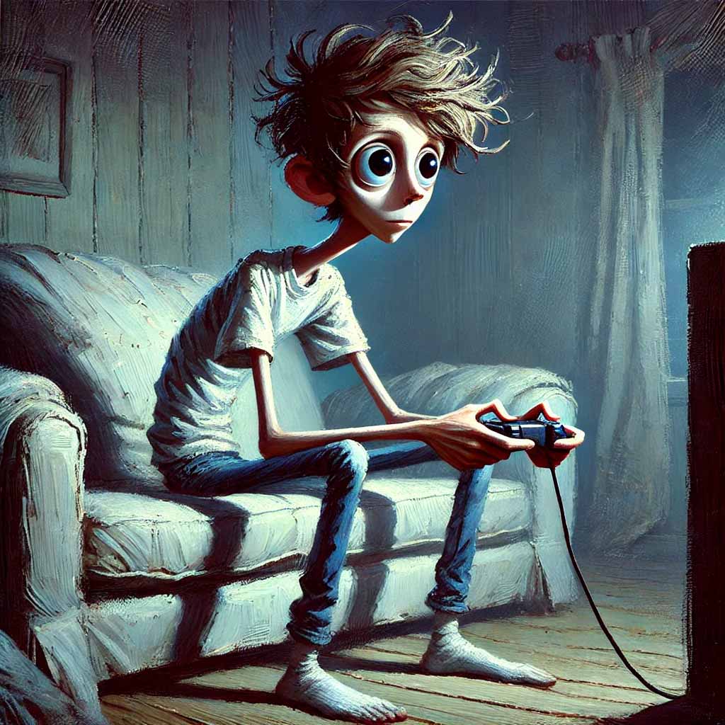 座ってゲームばかりしている中学生男子