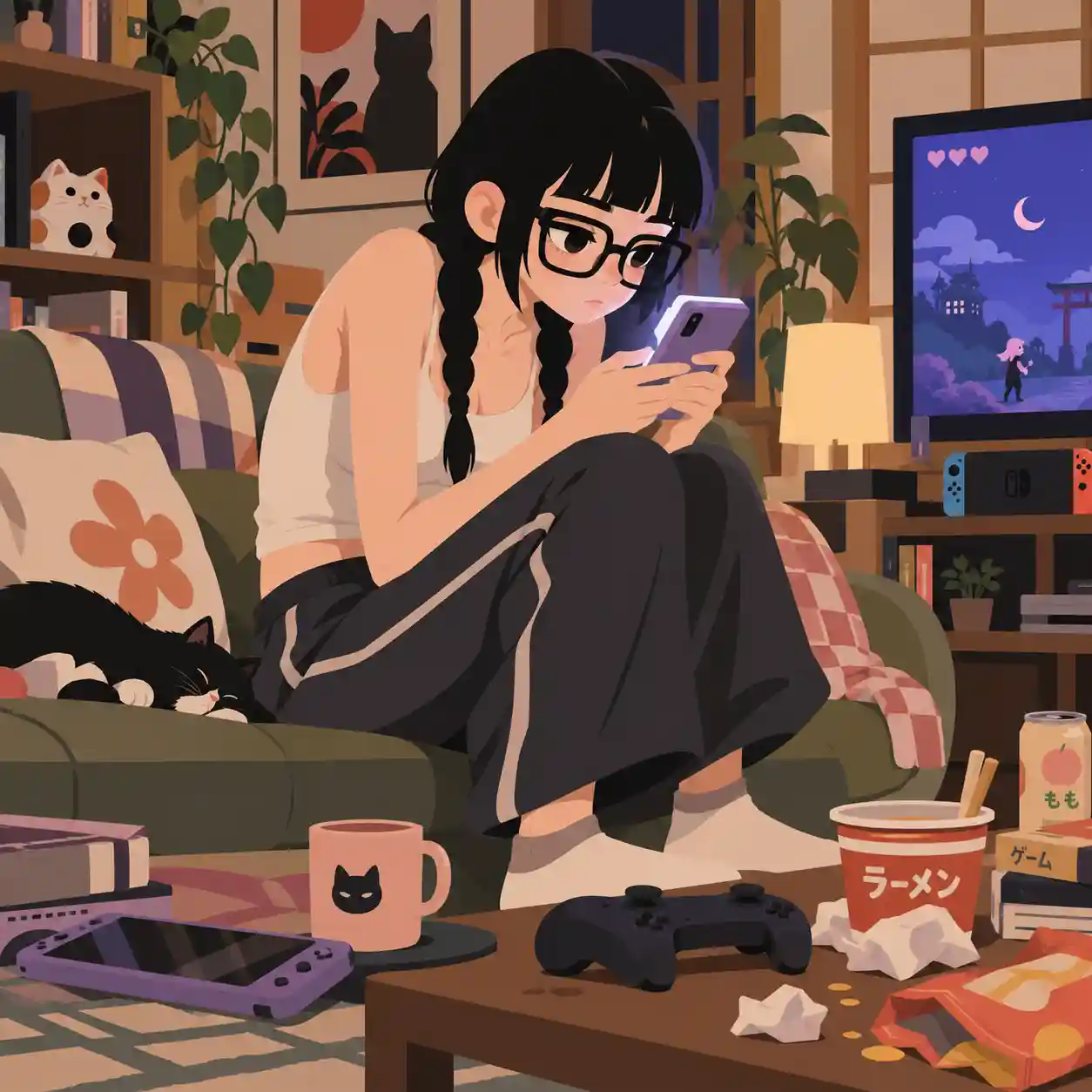 ずっとゲームで体がこわばっている女子
