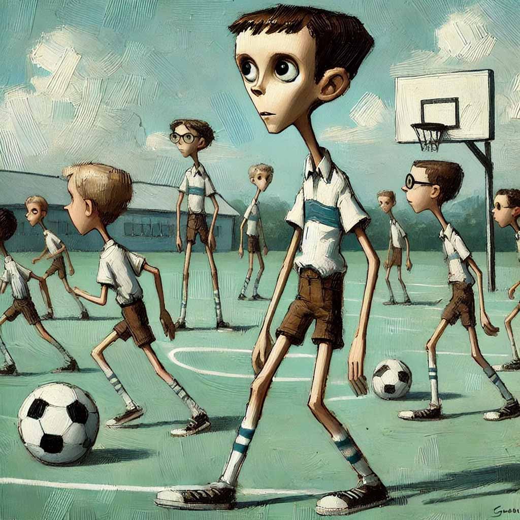 サッカーの練習をする中学生男子