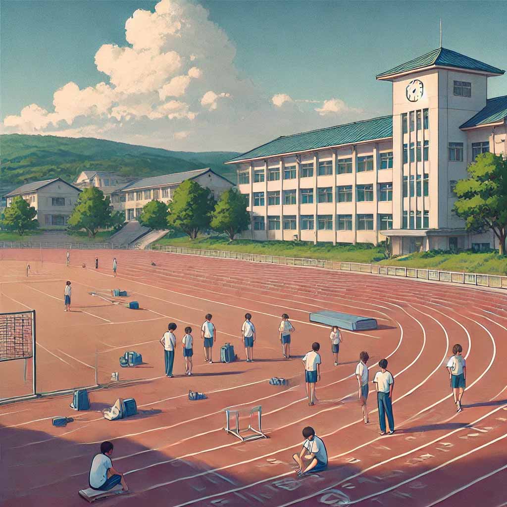 練習が終わり片付けをしている陸上部