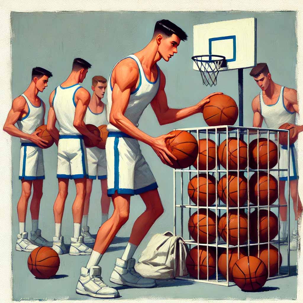 ボールを片付けるバスケ部