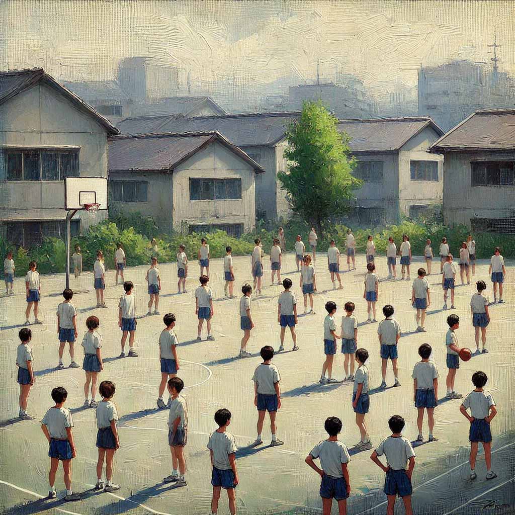 体育の時間の中学生たち