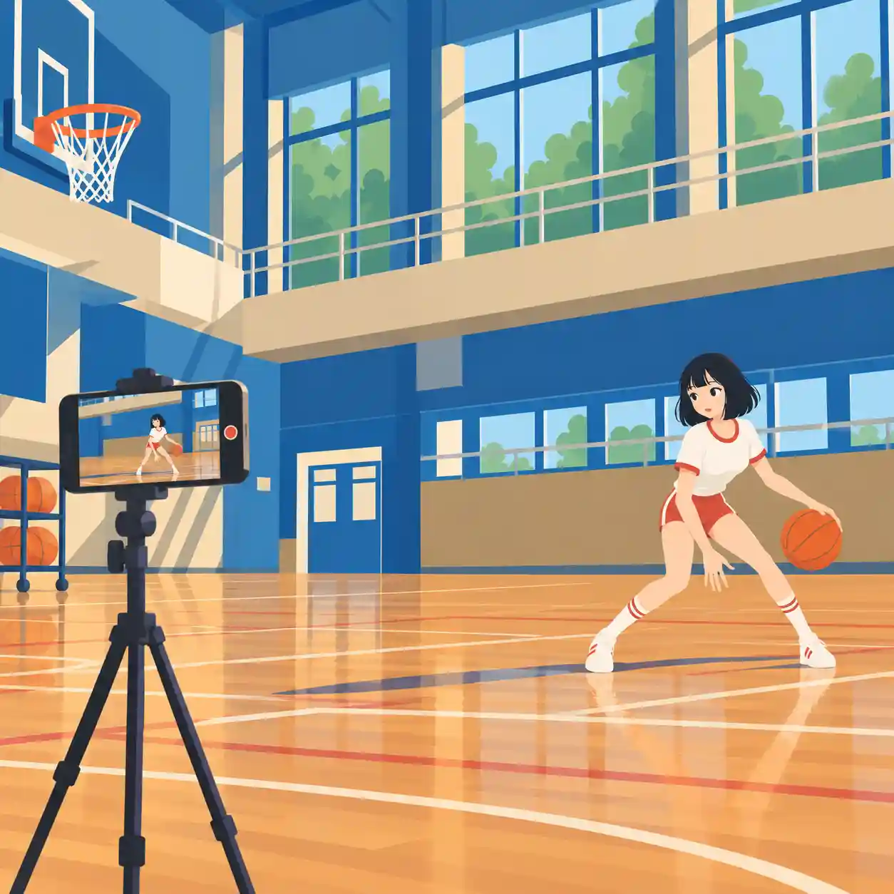 スマホでフォームを撮影する女子