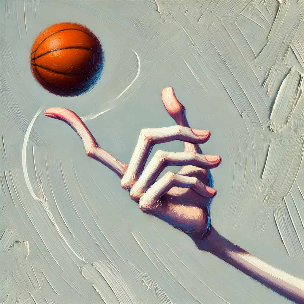 指の上でバスケットボールを回している