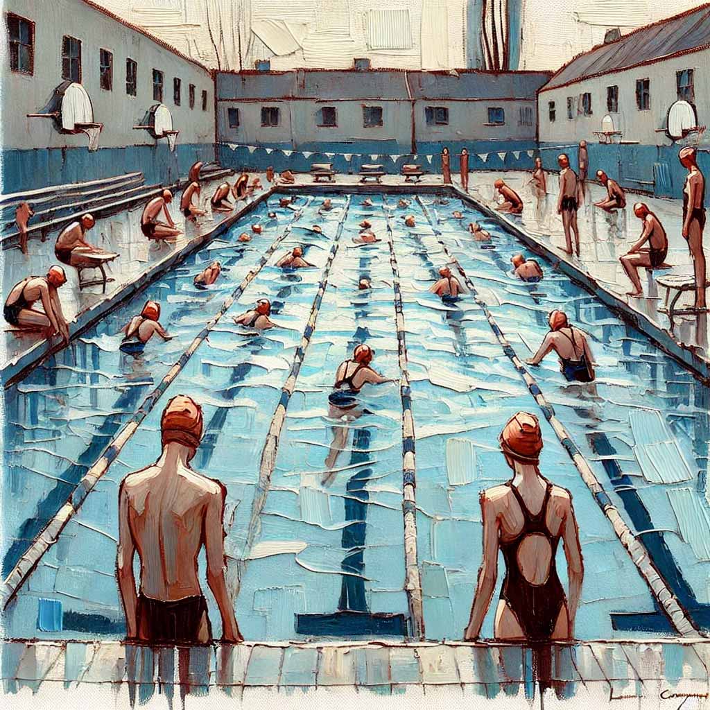 練習している水泳部