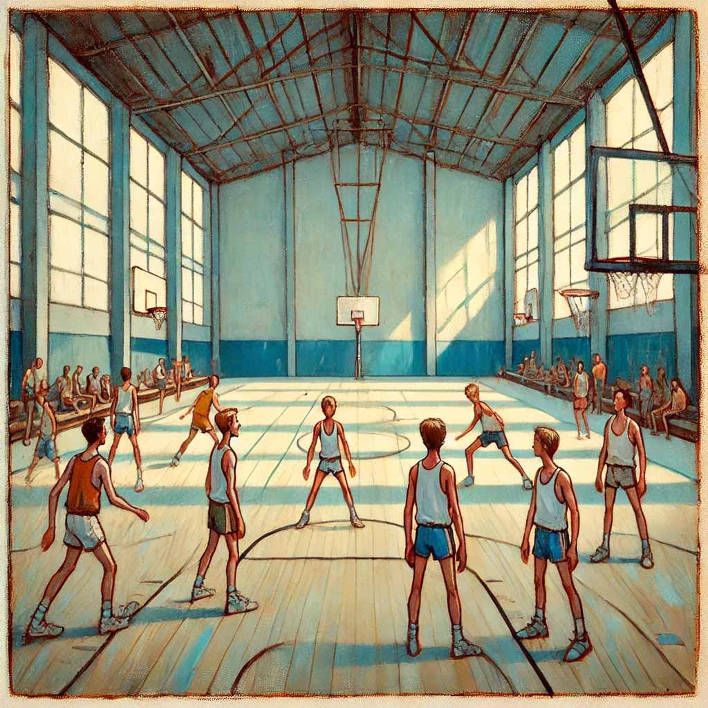 練習中のバスケ部