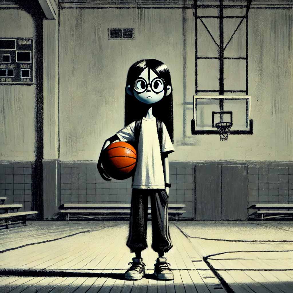 バスケットボールを抱えた中学生女子