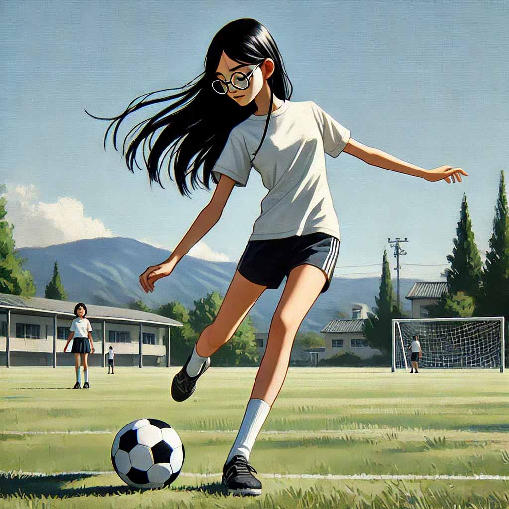 サッカーをする中学生女子