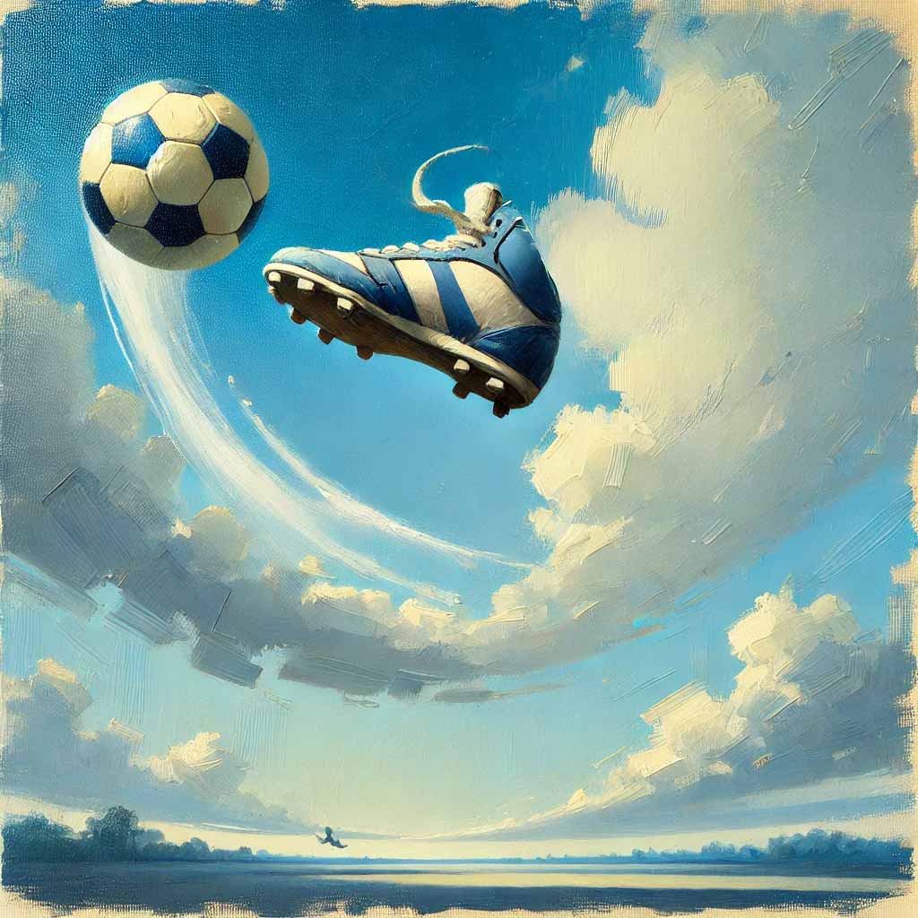 サッカーでボールと靴が飛んでいく