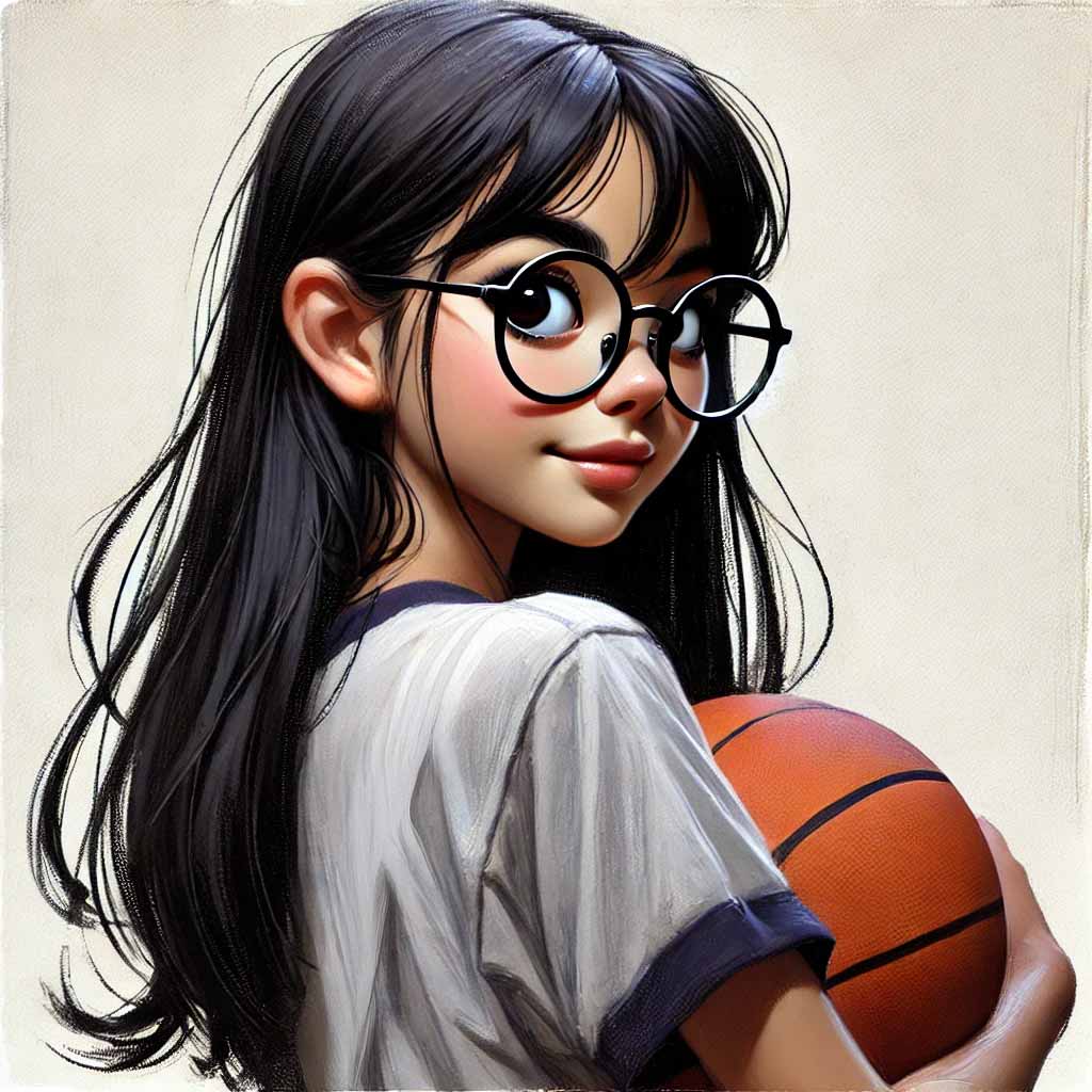 バスケットボールを持っている中学生女子