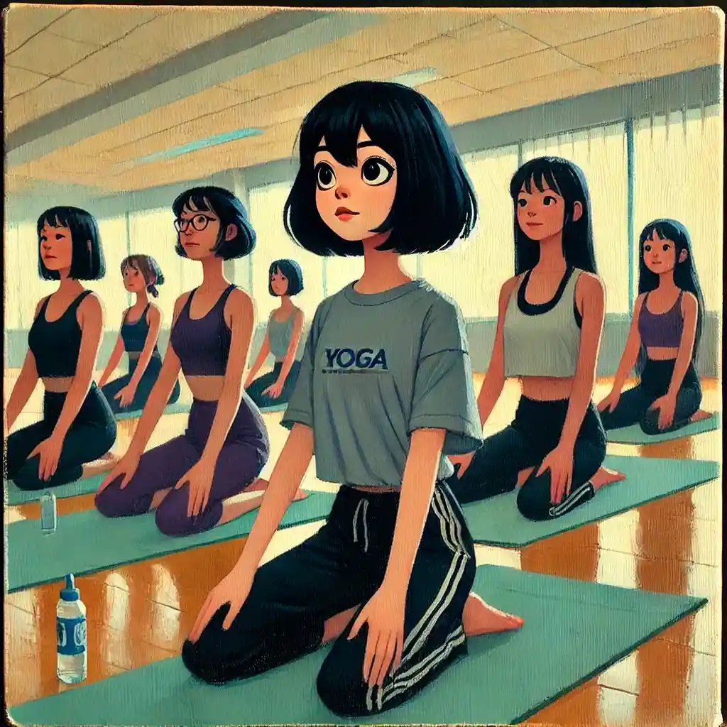 ヨガに挑戦する中学生女子