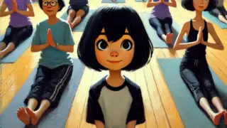 ヨガに挑戦する中学生女子